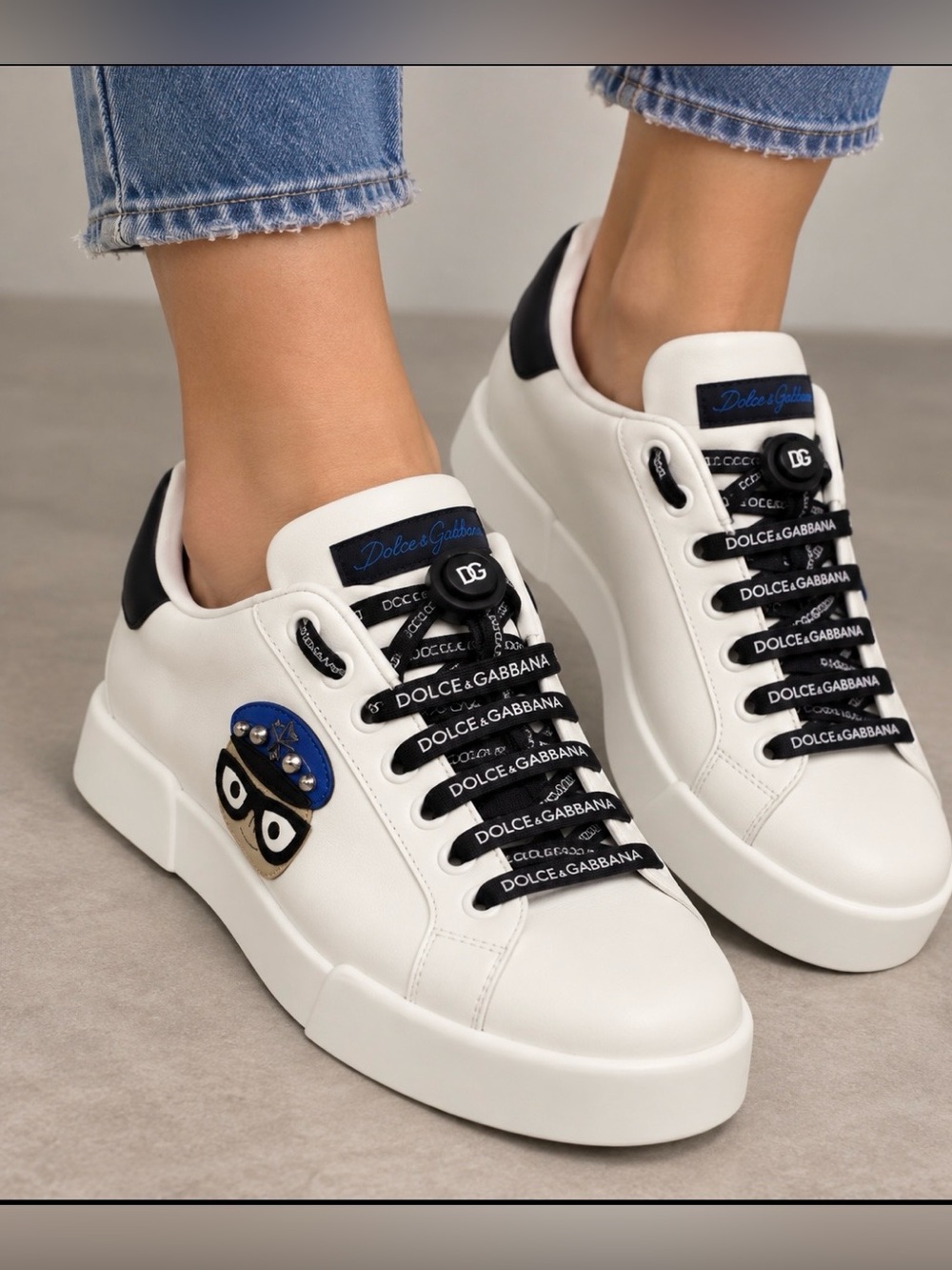 Dolce & Gabbana White Leather women Sneakers with Black Logo Laces EU 38